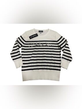 NWT Karl Lagerfeld Paris Striped Sweater Womens M White Black Eiffel Tower Pearl